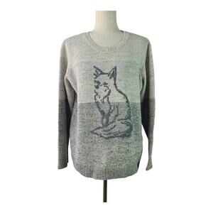 Orvis Gray Tan Wool Blend Fox Motif Pull Over Sweater Large